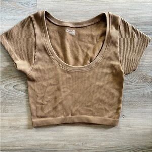 Aerie OFFLINE Seamless Ribbed Cropped Tee Brown M